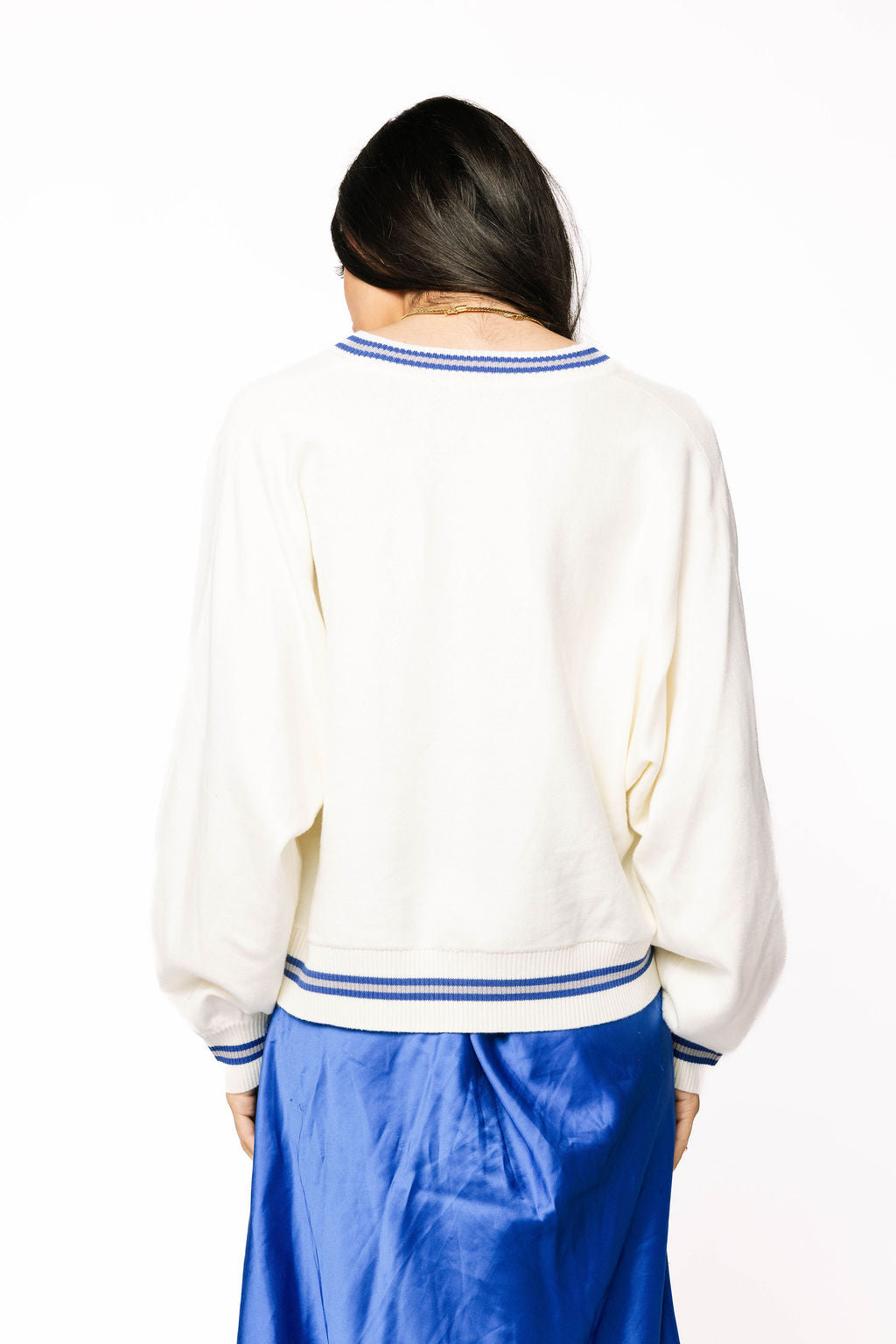 Licensed Sample - Memphis V Neck Striped Cuff LS Sweater with Small Mascot