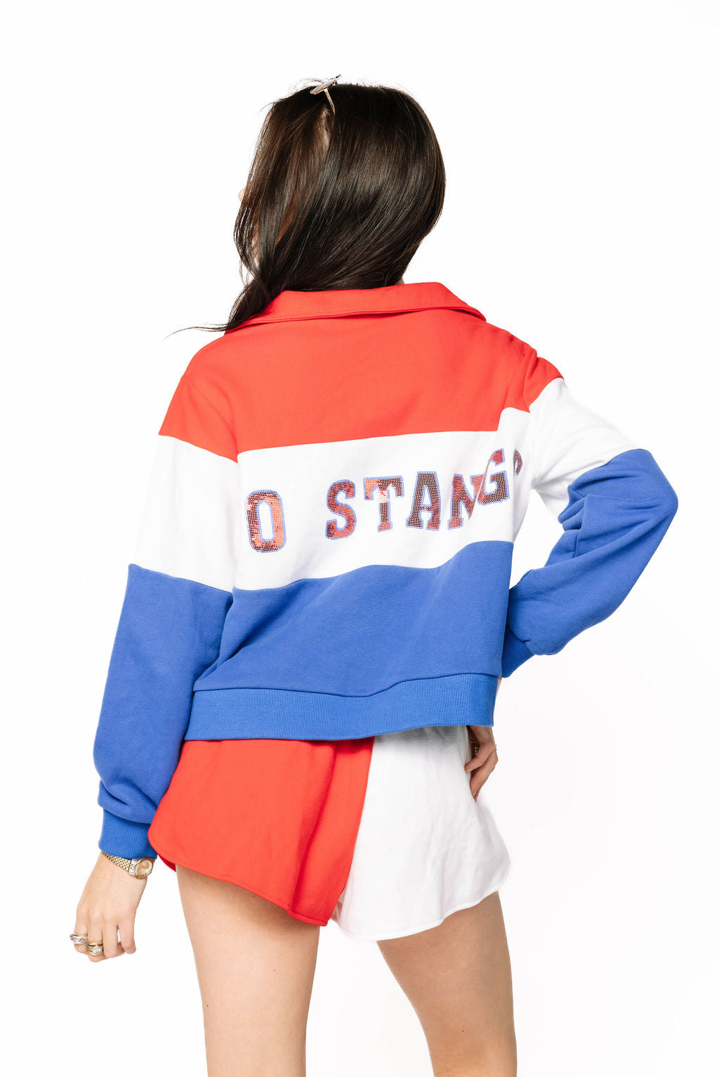 Licensed Sample - SMU Quarter Zip Colorblock Sweatshirt/Short Set