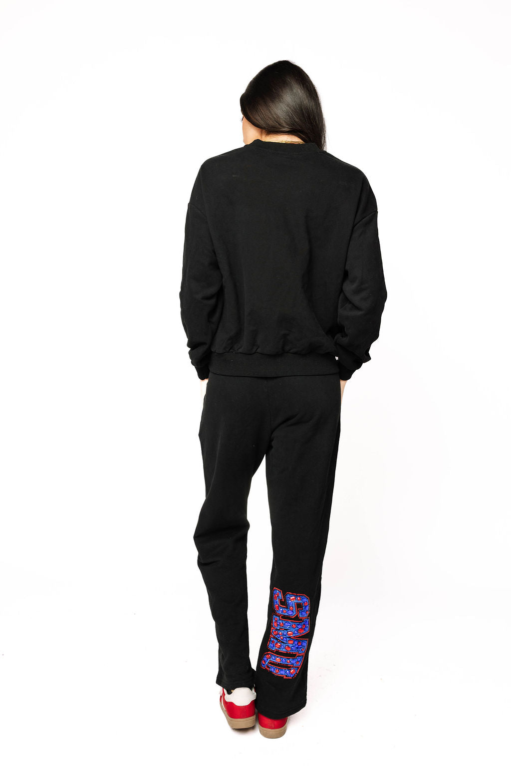 Licensed Sample - SMU Black W/ Multi Jewel Letter Sweatshirt/Pant SET