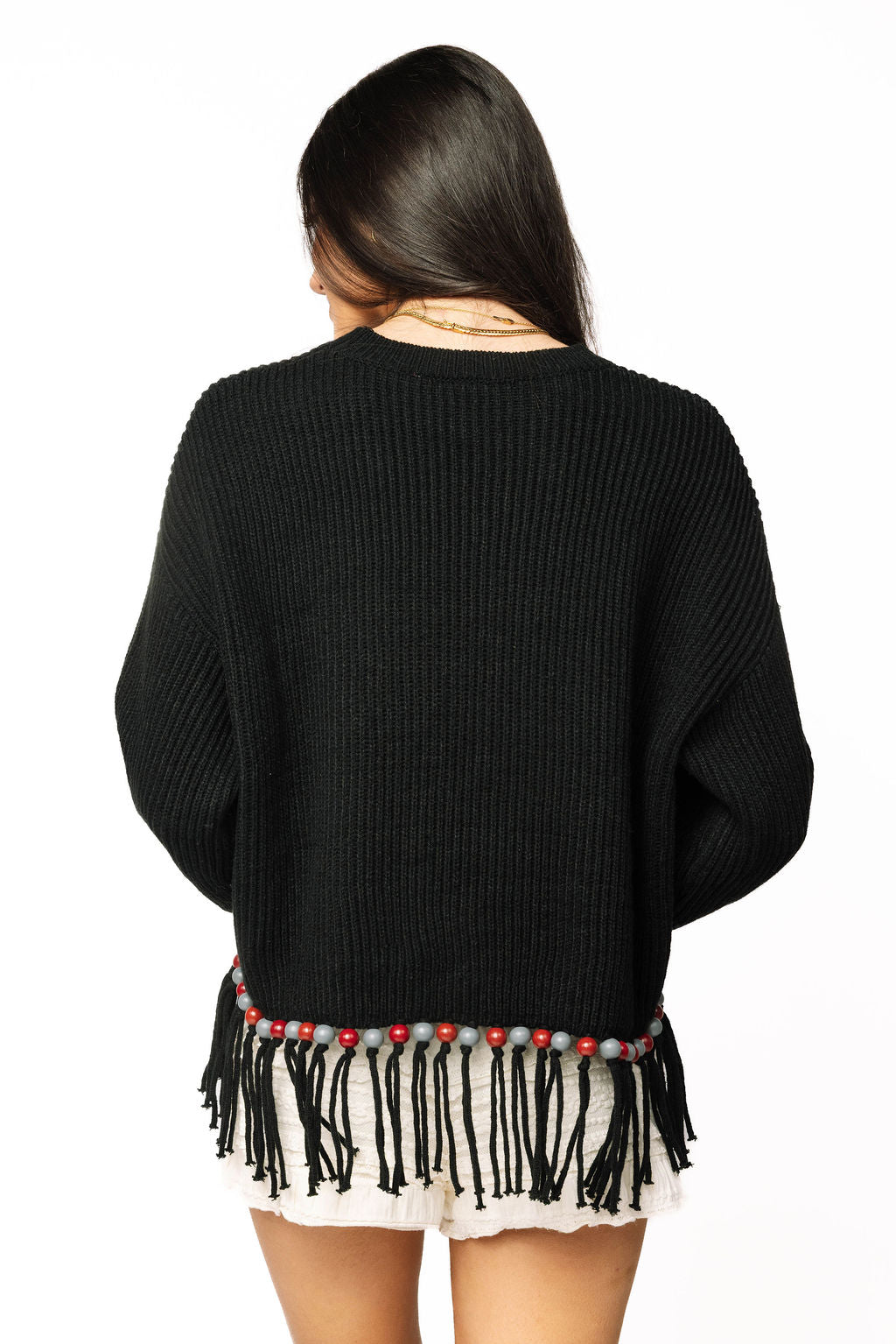 Licensed Sample - Miss State Fringe Bead LS Sweater
