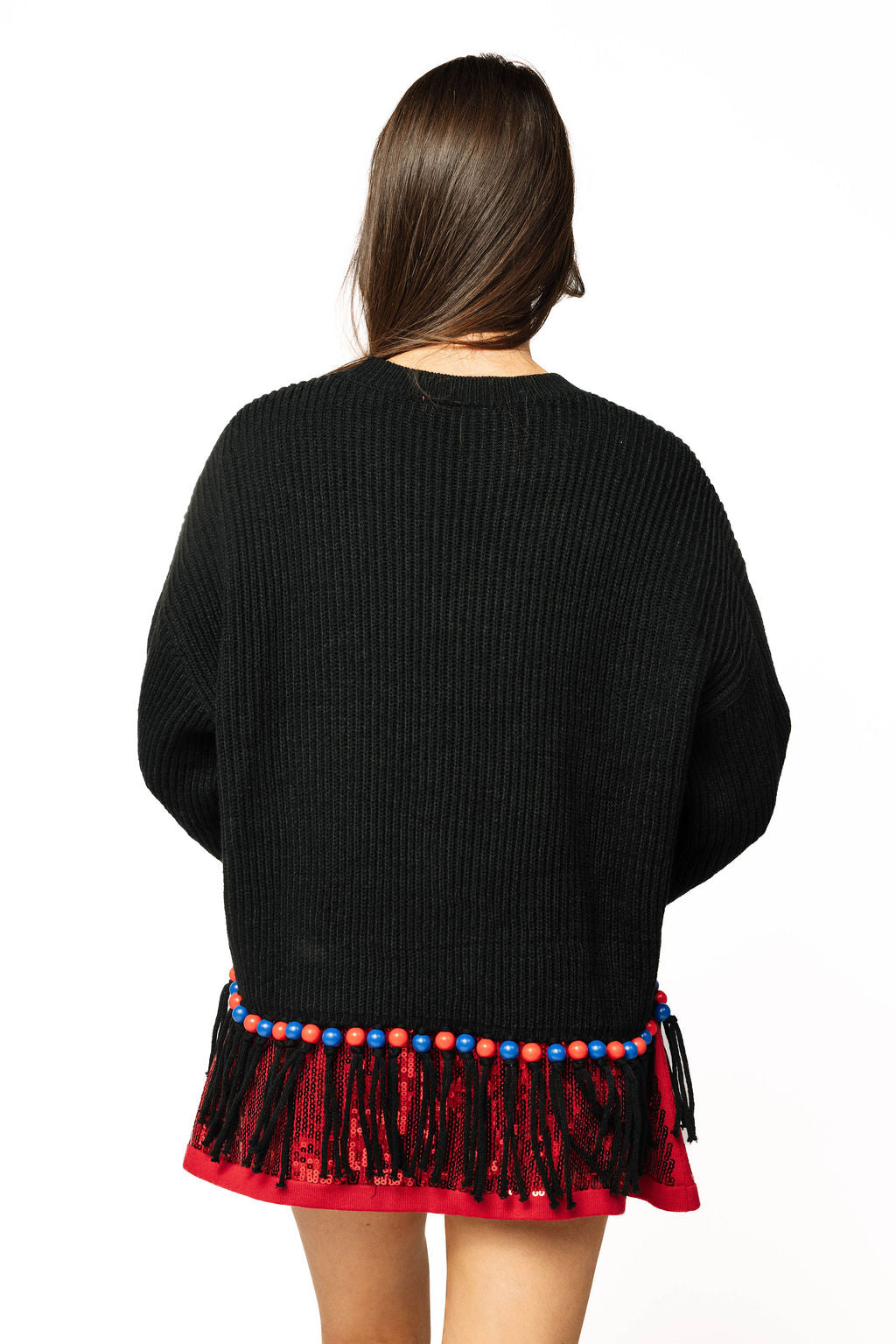 Licensed Sample - SMU Fringe Bead LS Sweater