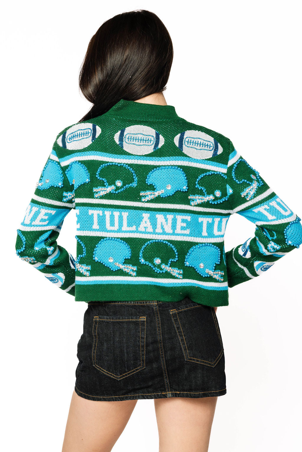 Licensed Sample - Tulane Vintage Football Helmet Stripe Turtle Neck Sweater