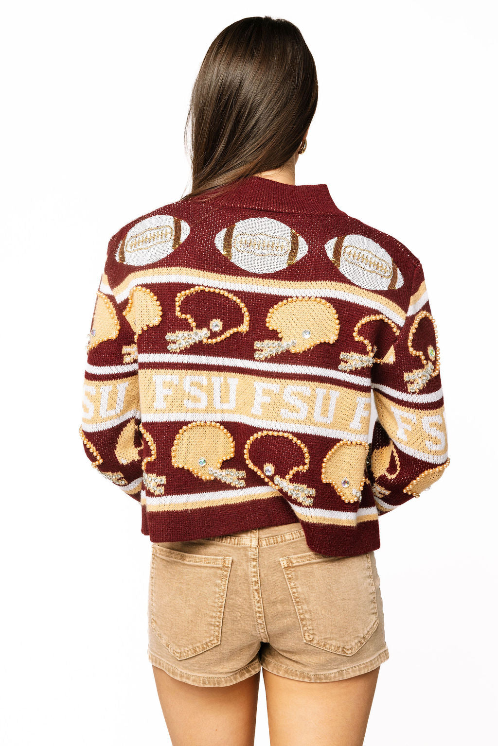 Licensed Sample - FSU Vintage Football Helmet Stripe Turtle Neck Sweater
