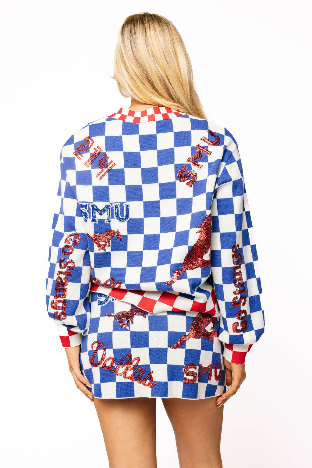 Licensed Sample - SMU Checkered Teams Icon Cardigan/Skirt SET