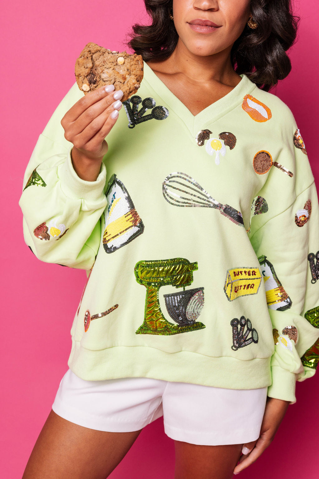 Neon Green Baking Icon V Neck Sweatshirt