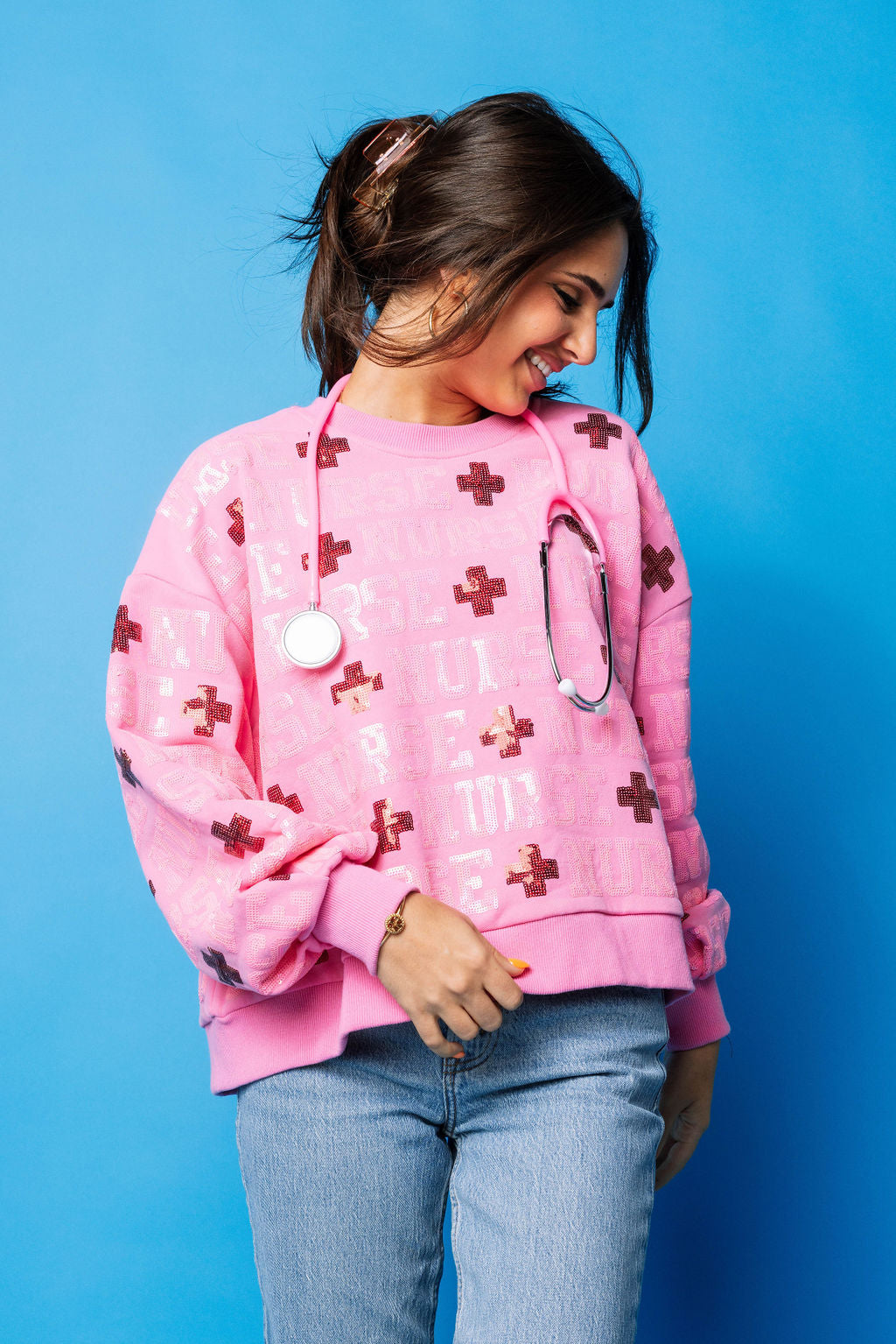 Pink 'Nurse' All Over Sweatshirt