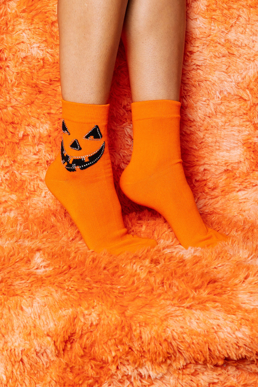 Orange Pumpkin Rhinestone Socks