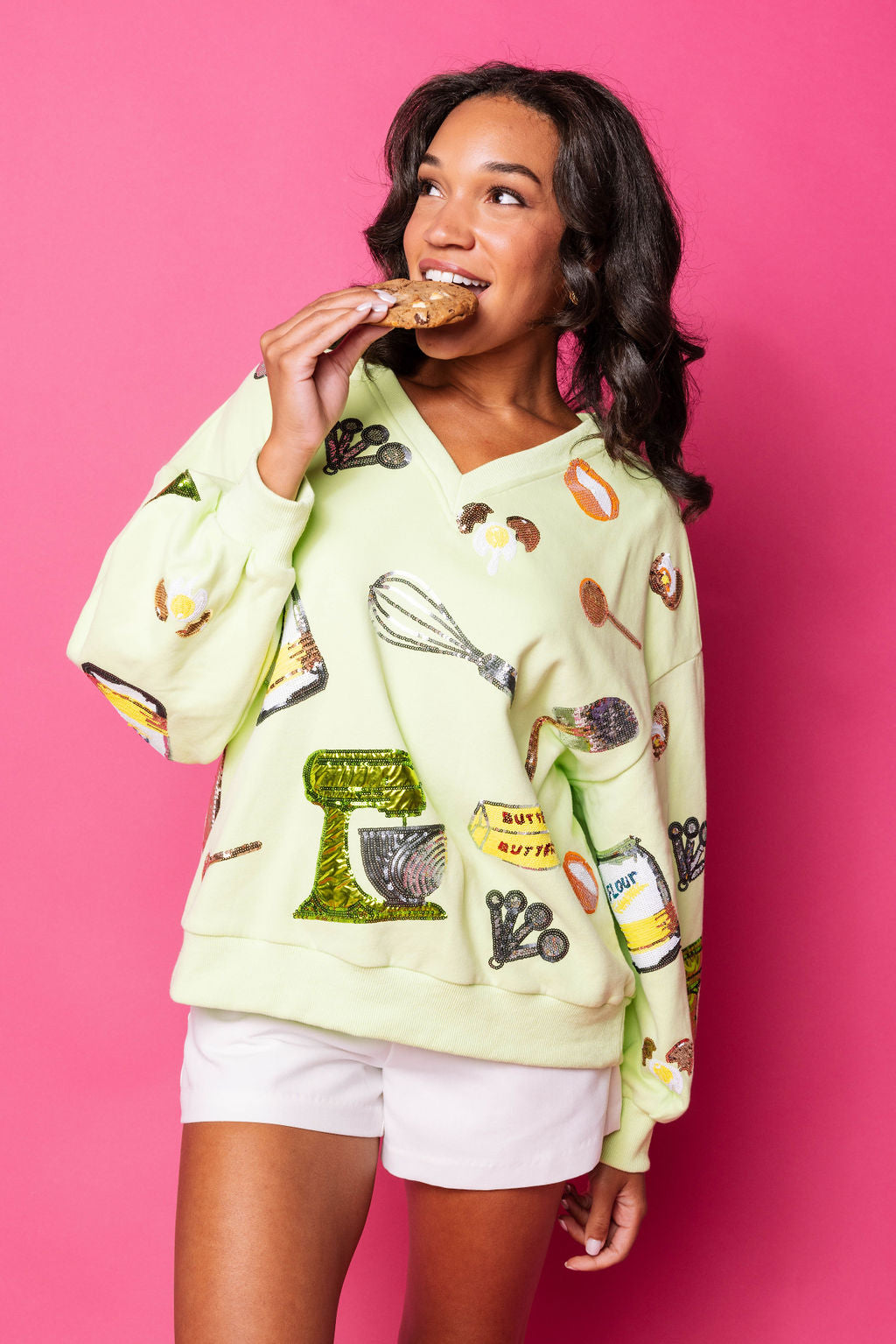 Neon Green Baking Icon V Neck Sweatshirt