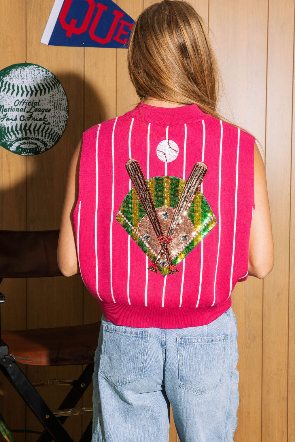 Pink & White Stripe 'Batter Up' Sweater Vest