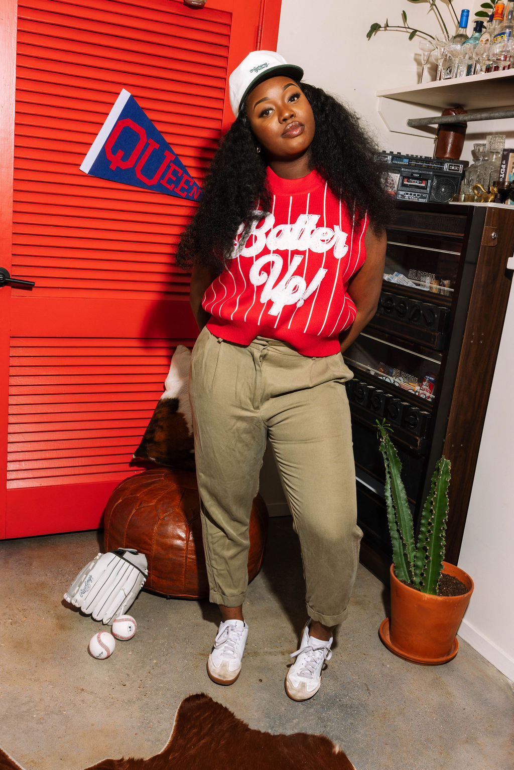 Red & White Stripe 'Batter Up' Sweater Vest