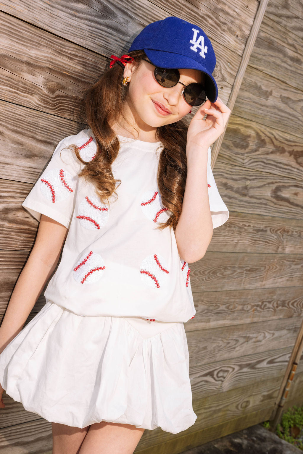 Kids White Scattered Baseball Tee