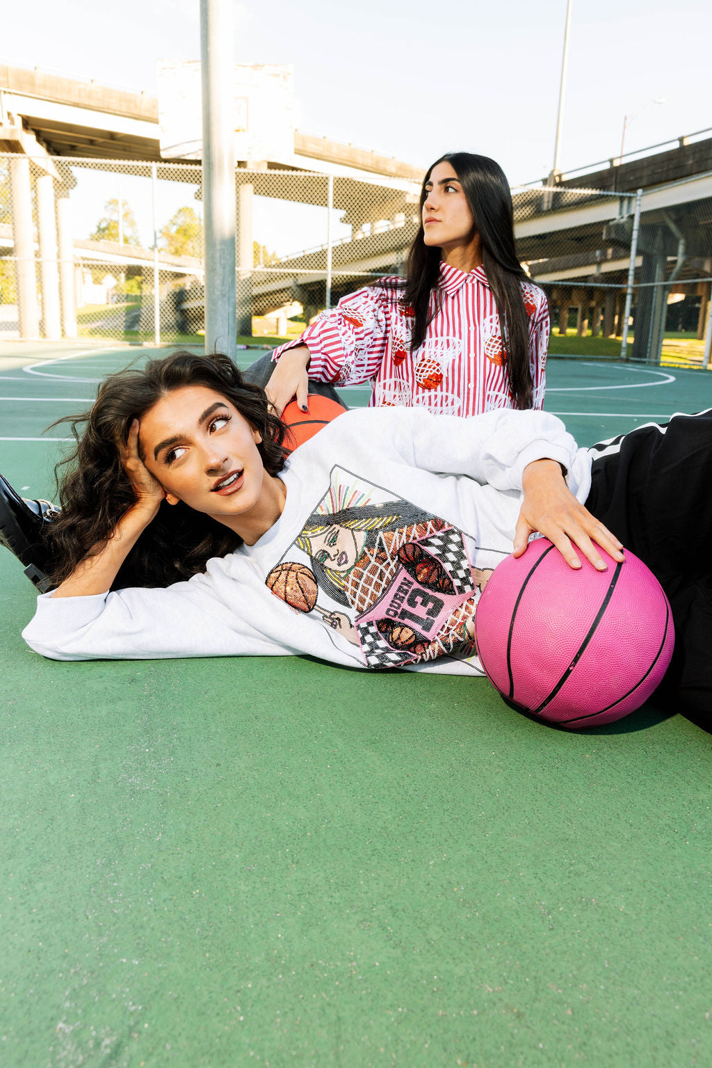 Grey & Pink Fair Skin Tone Basketball Queen Card Sweatshirt