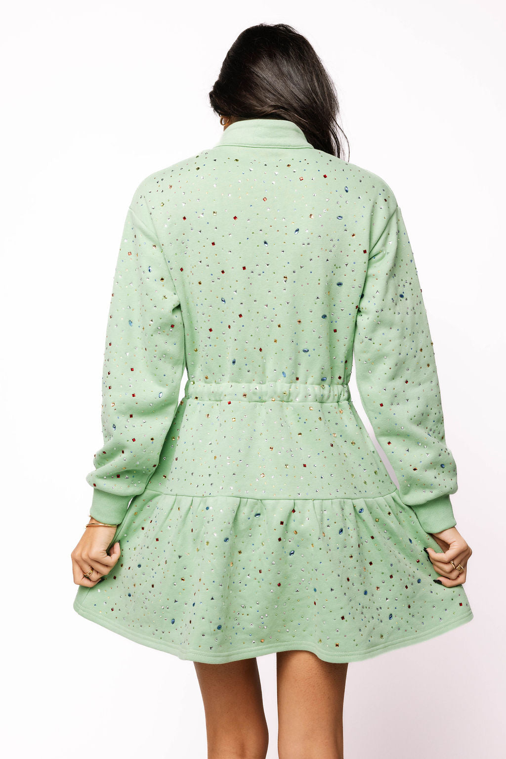 SAMPLE- Pale Green Scattered Multi Rhinestone Dress