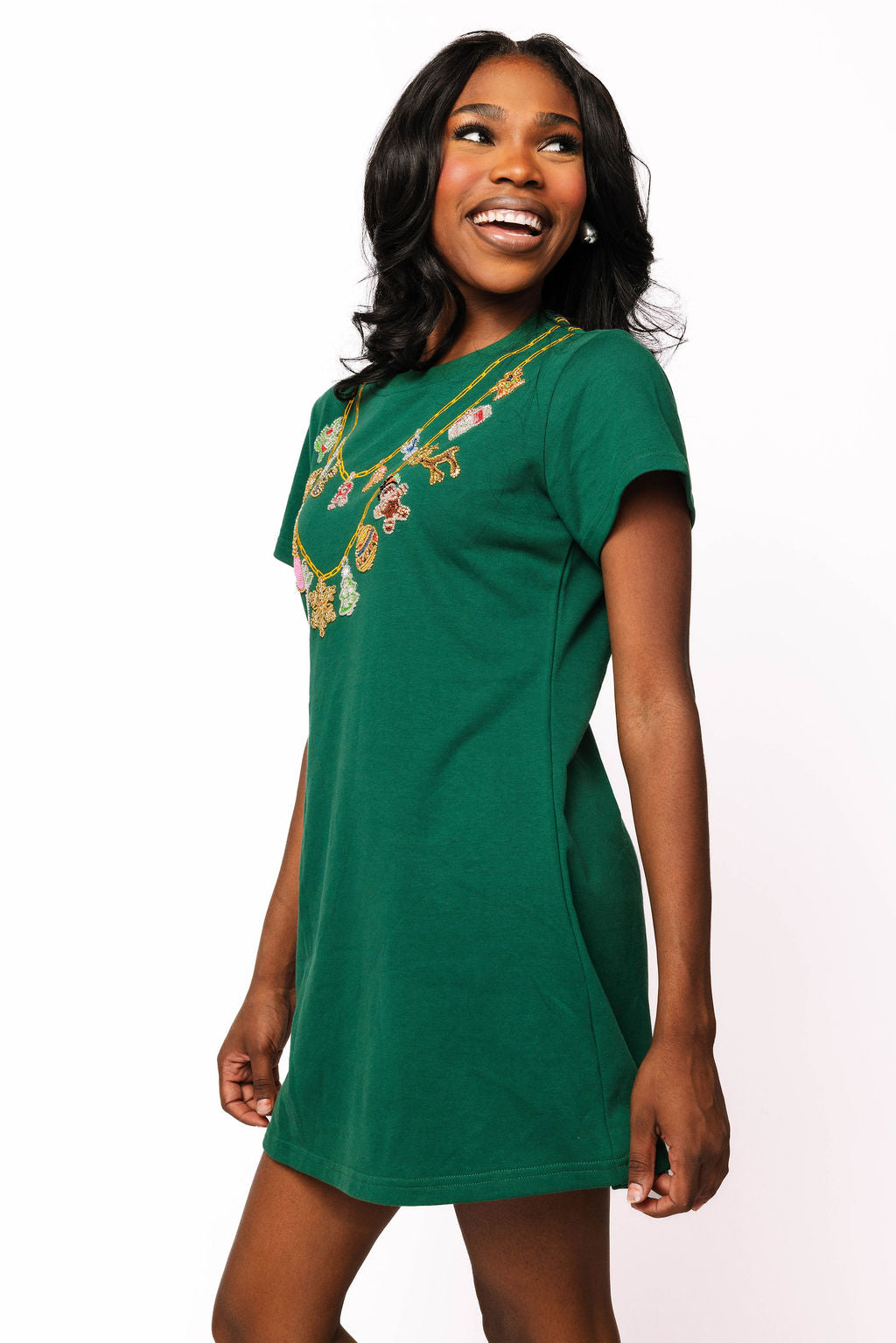 Dark Green Christmas Icons Necklace Tee Dress Queen of Sparkles Dark Green Christmas Icons Necklace Tee Dress Queen of Sparkles