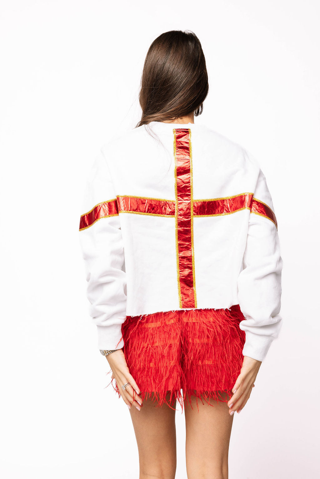 SAMPLE- White and Red Metallic Bow Sweatshirt