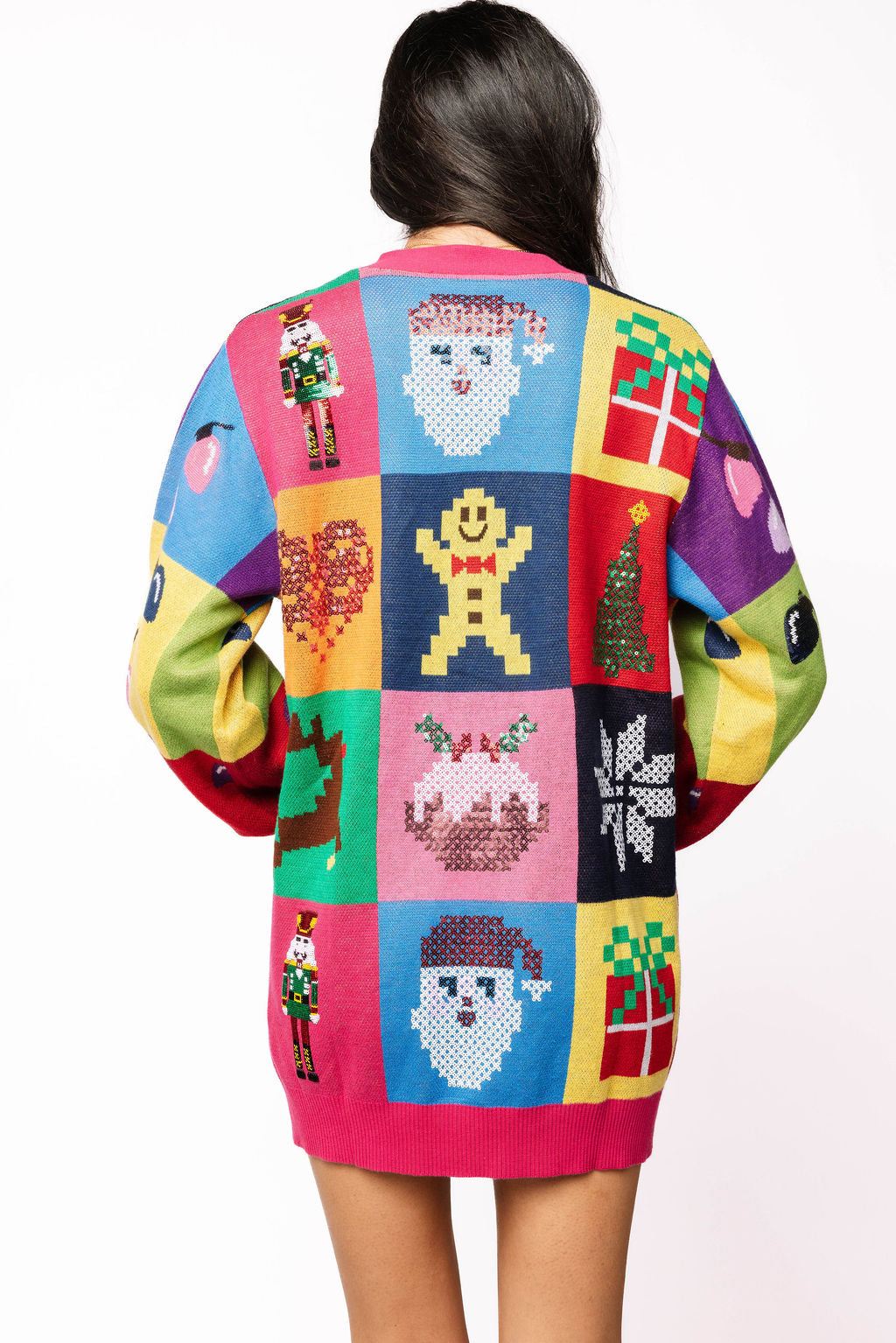 SAMPLE- Colorblock Needlepoint Button down Sweater Dress