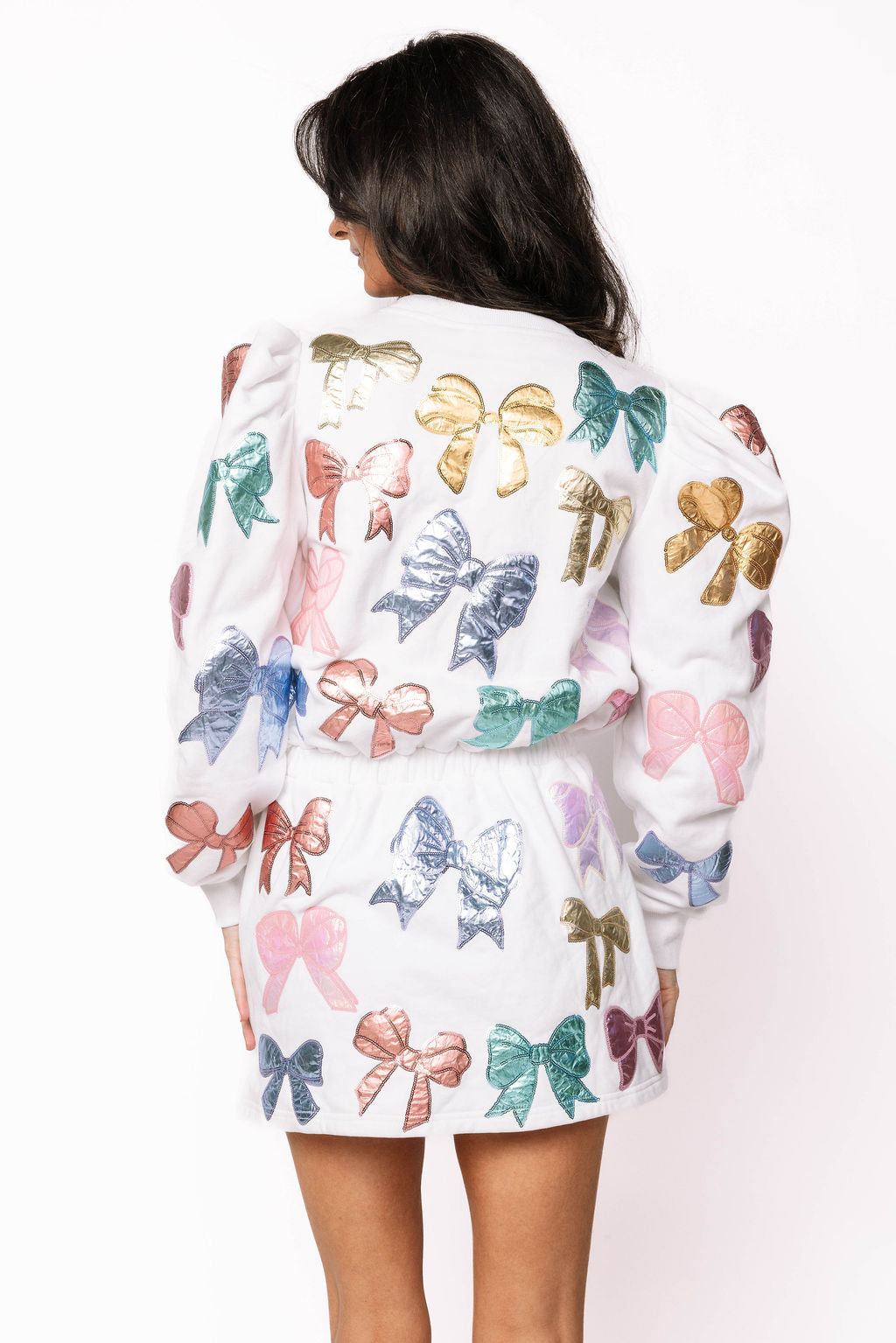 SAMPLE- White Multi Metallic Bow Sweatshirt Dress
