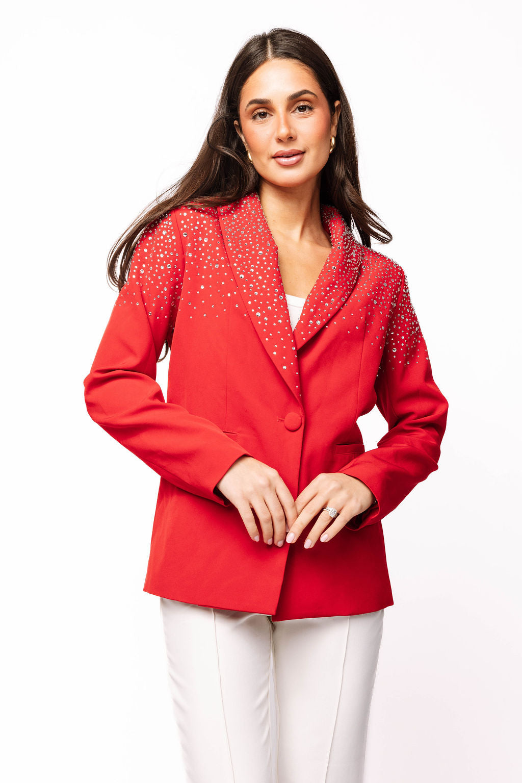 SAMPLE- Red Scattered Rhinestone Blazer