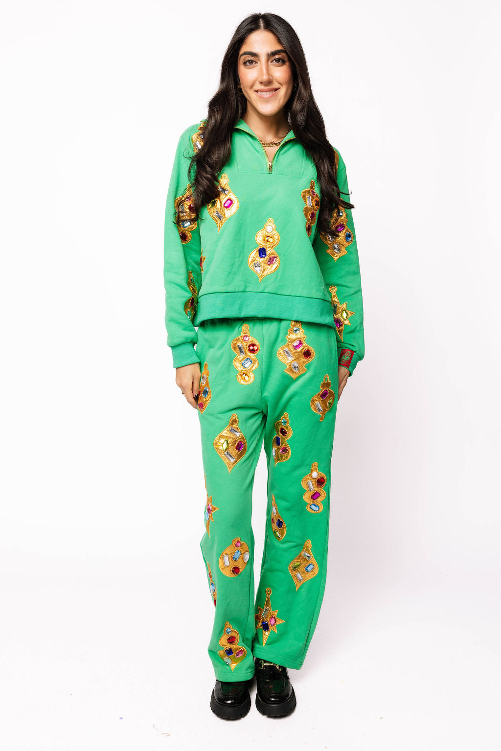 Green & Gold Jeweled Ornament Sweatpant