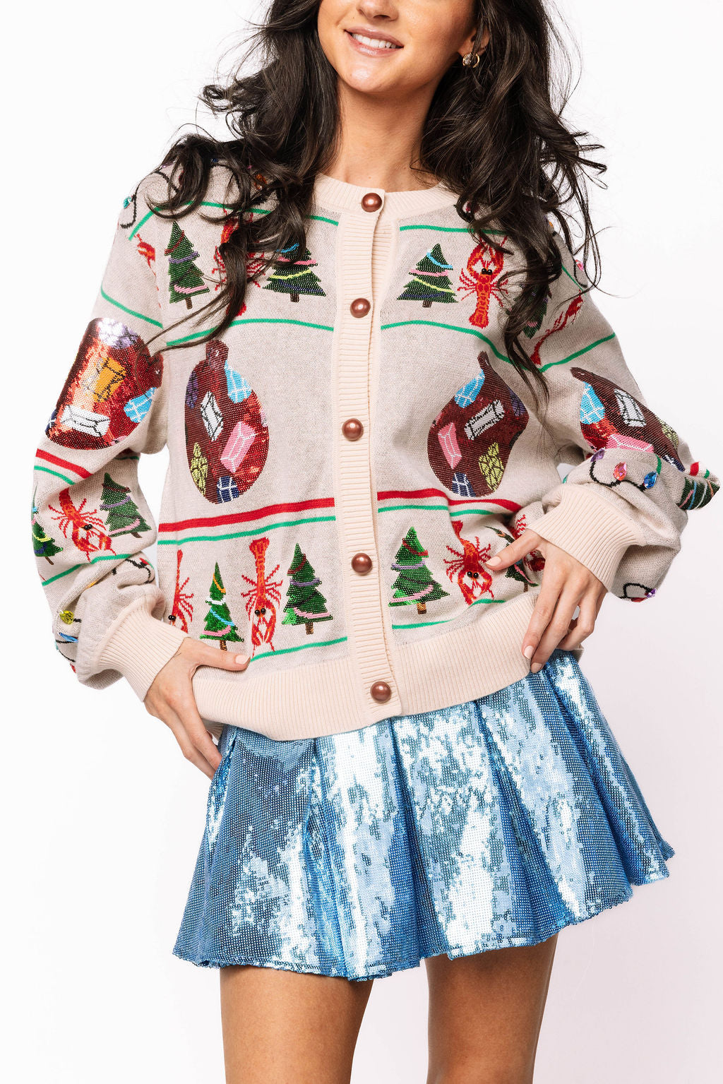 SAMPLE- Light Blue Full Sequin Pleat Skort