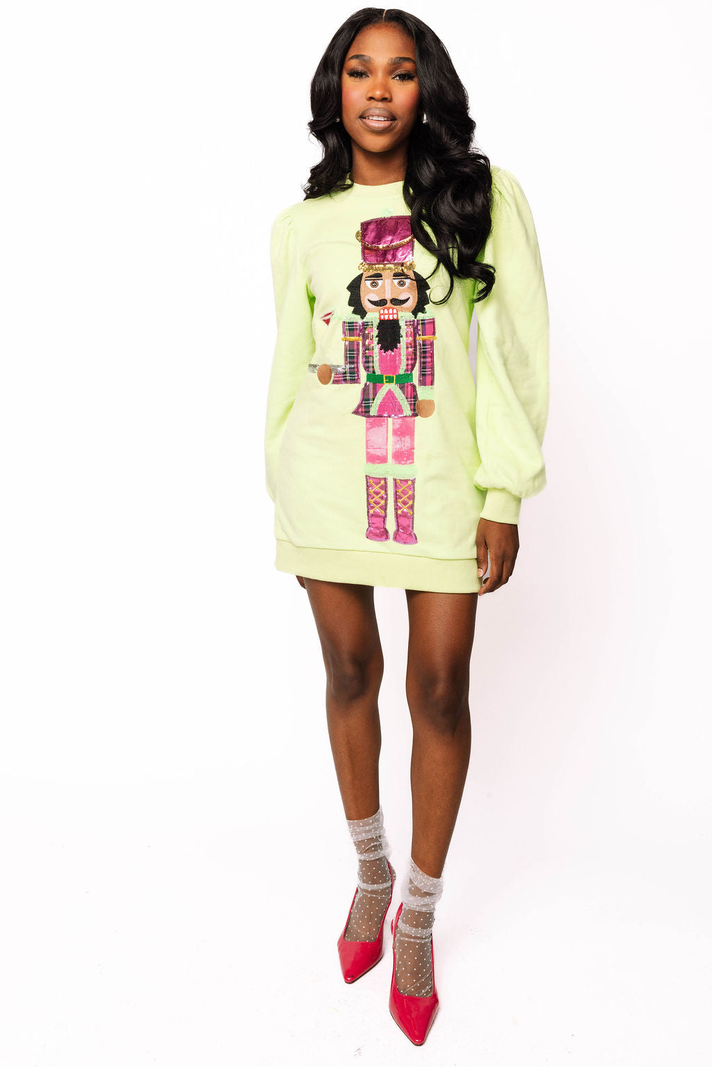 Bright Green & Pink Nutcracker Serving Cocktail Sweatshirt
