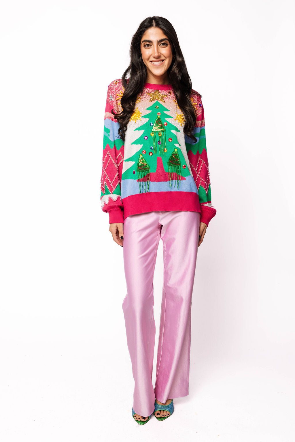 Multi Pearl Fringe Christmas Tree Sweater