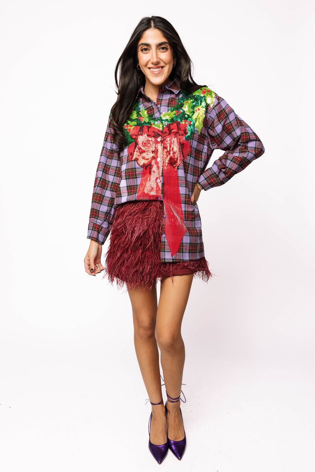 SAMPLE- Plaid Metallic Wreath Button Up