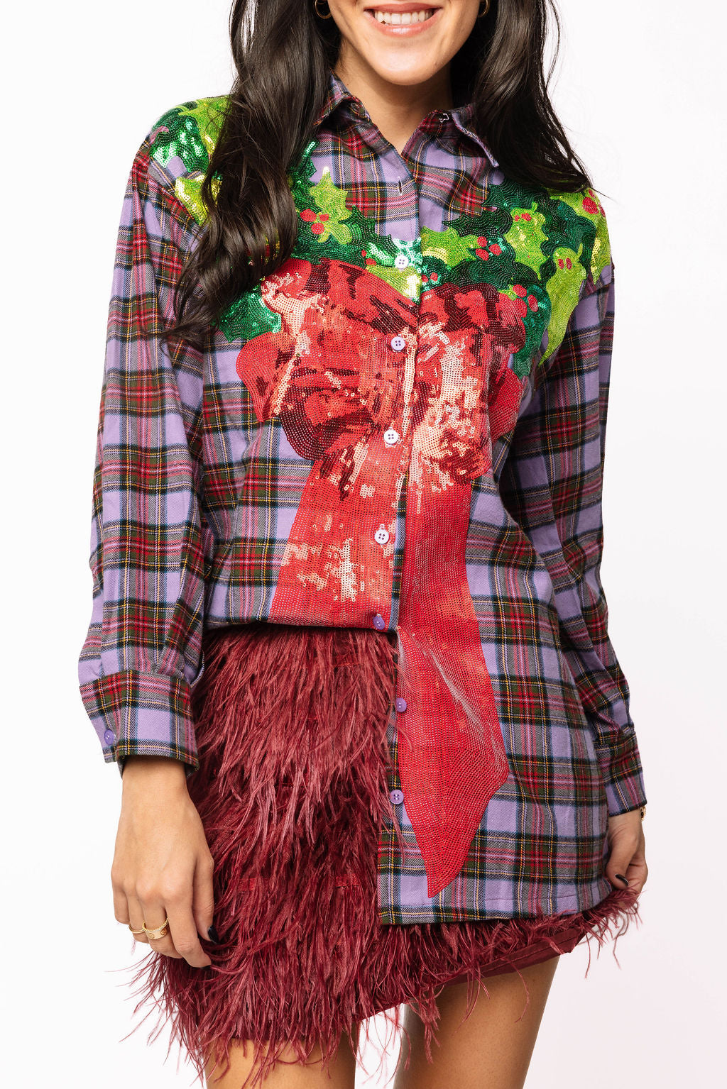 SAMPLE- Plaid Metallic Wreath Button Up