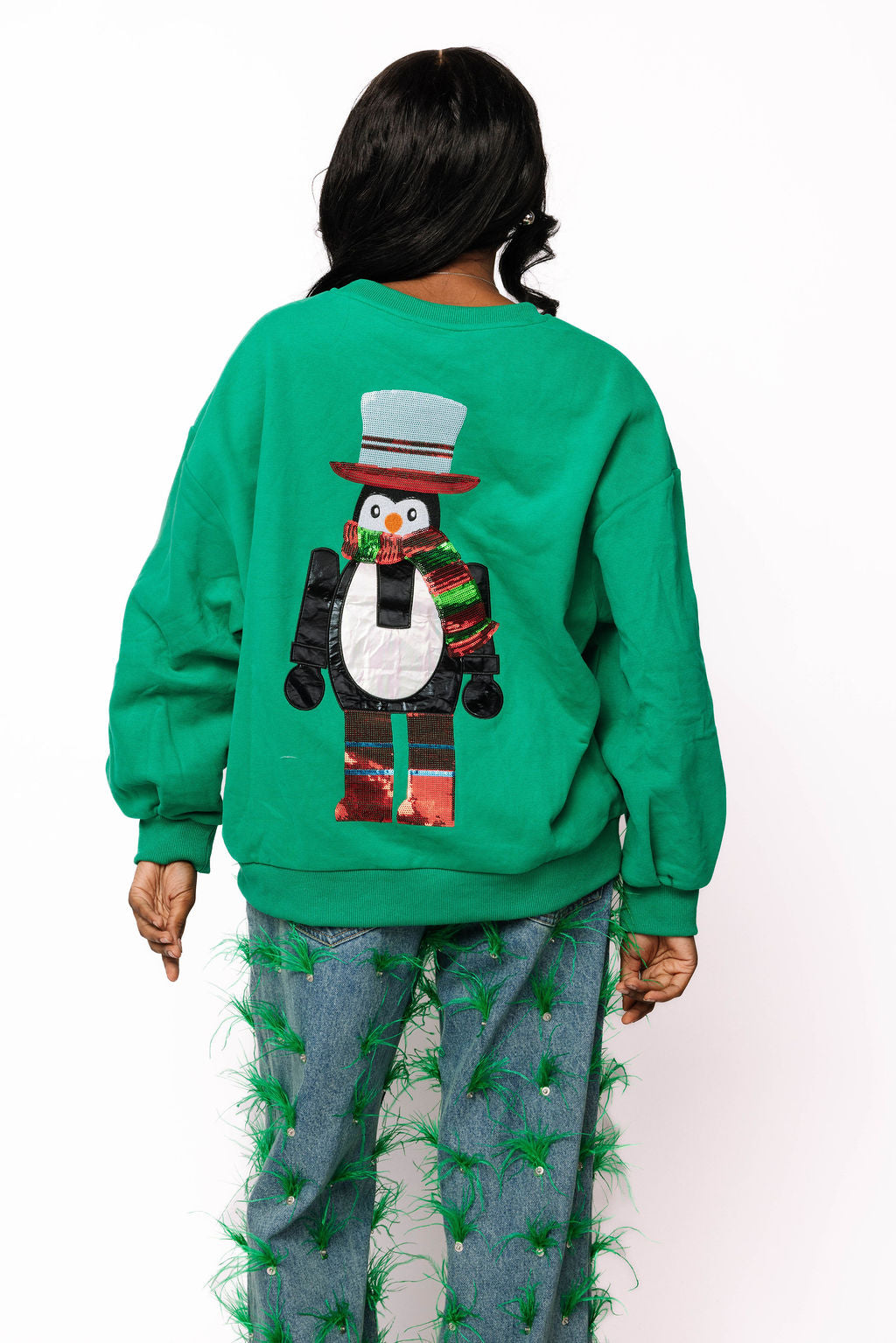 SAMPLE- Dark Green Christmas Penguin Sweatshirt