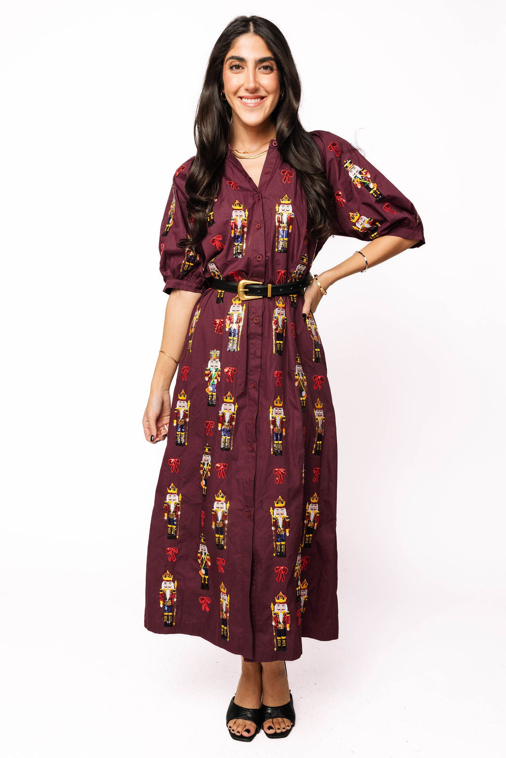 SAMPLE- Maroon Nutcracker & Candy Midi Dress