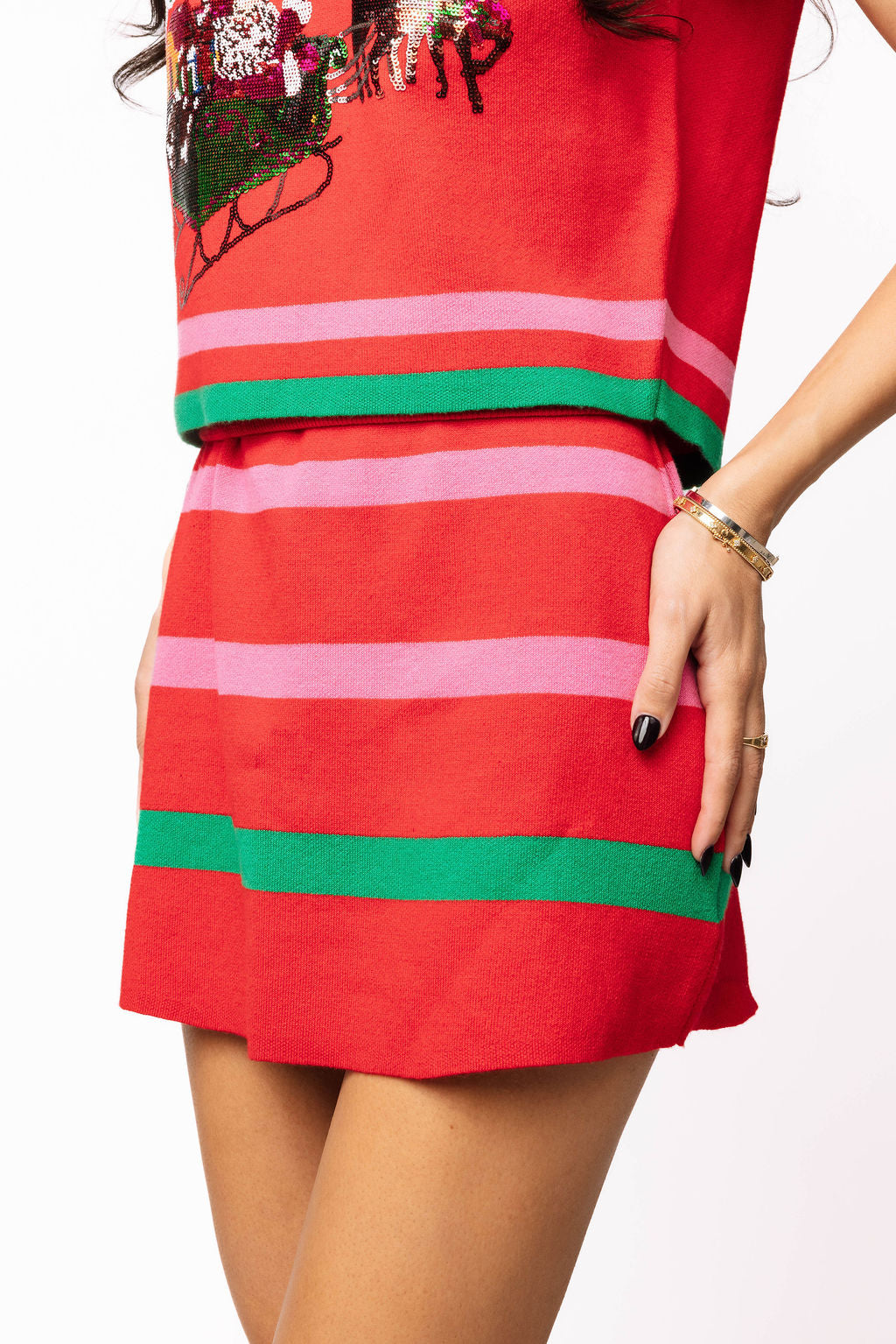 Red, Green & Pink Stripe Skirt