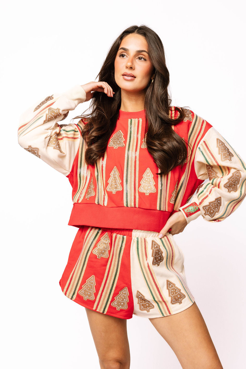 Red & Ivory Striped Christmas Cookie Short