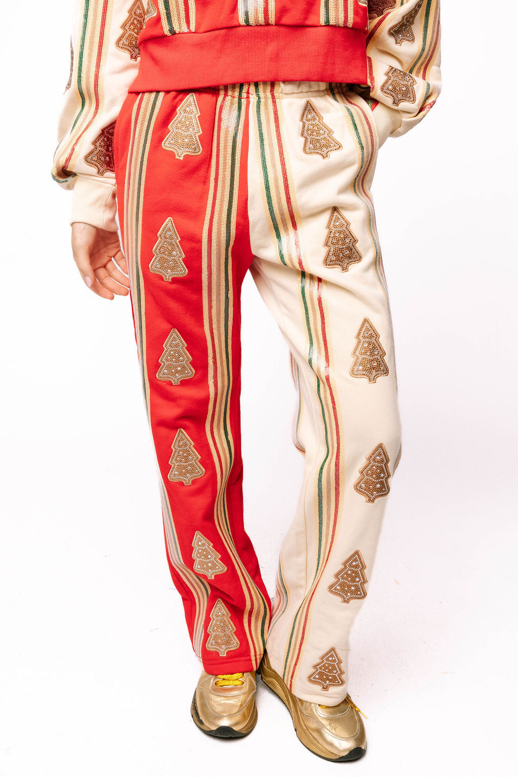 Red & Ivory Striped Christmas Cookie Sweatpant