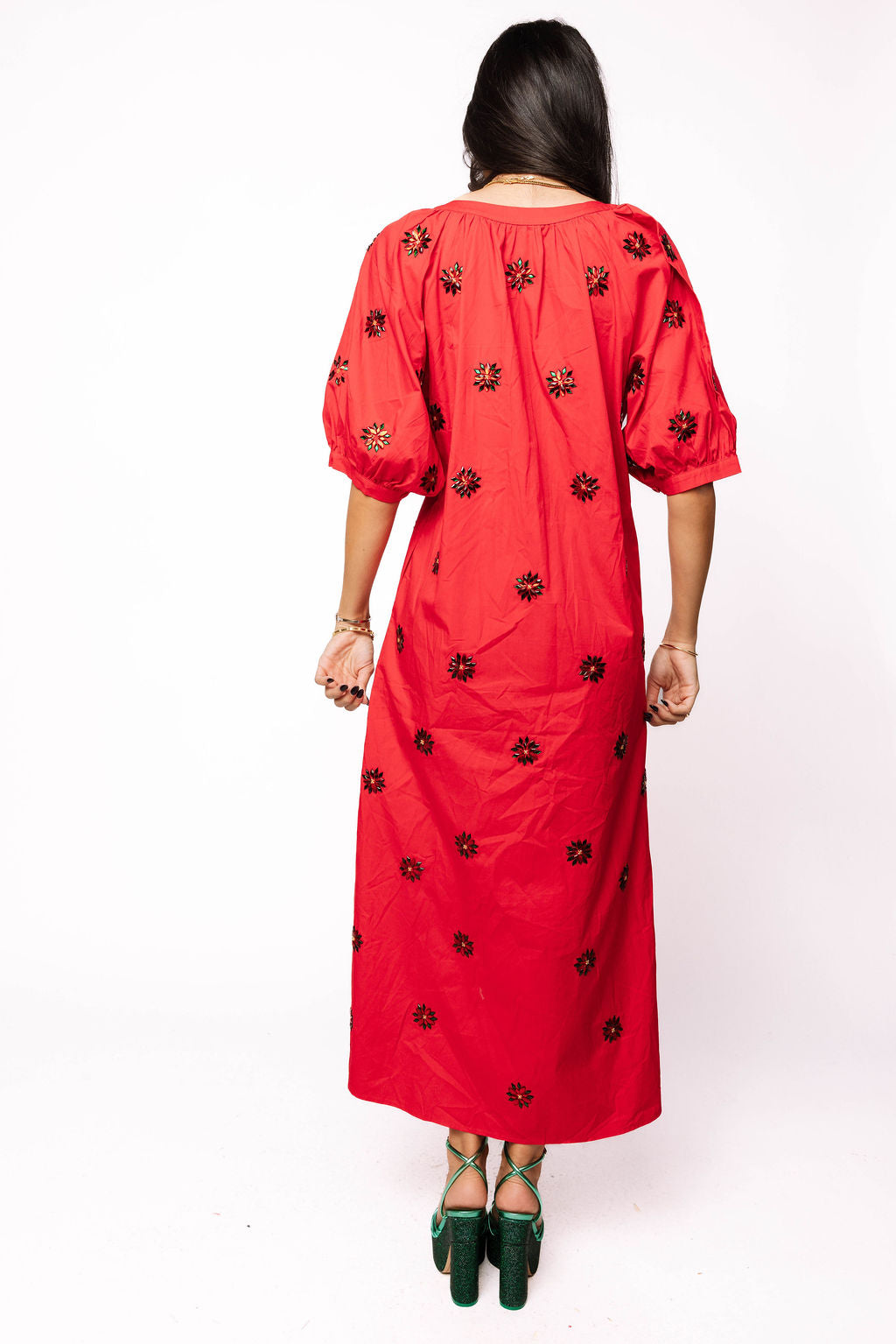 poinsettia christmas dress Women's Christmas Poinsettia Flower Print Dress