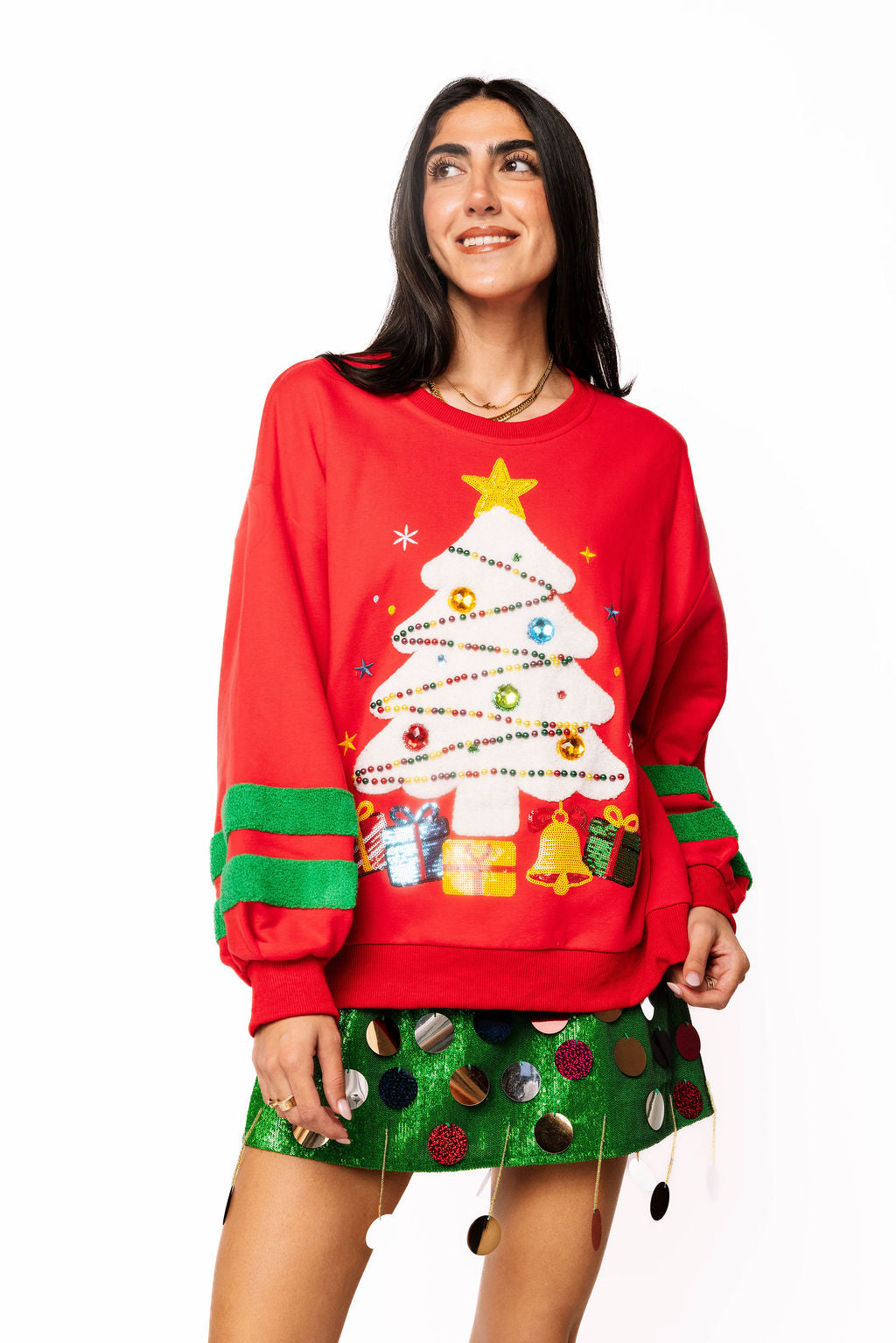 Sample Red Jeweled Christmas Tree & Presents Sweatshirt