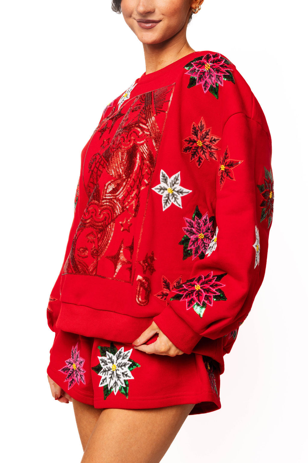 Red Poinsettia QOS Card Logo Sweatshirt