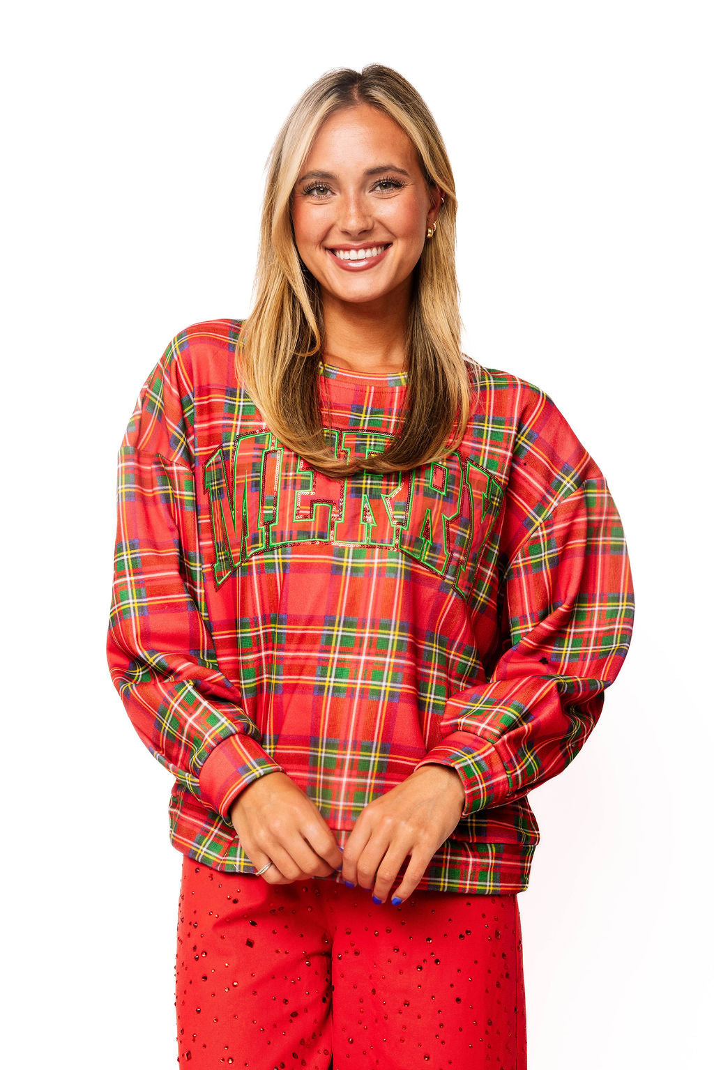 Red Plaid 'Merry' Sweatshirt