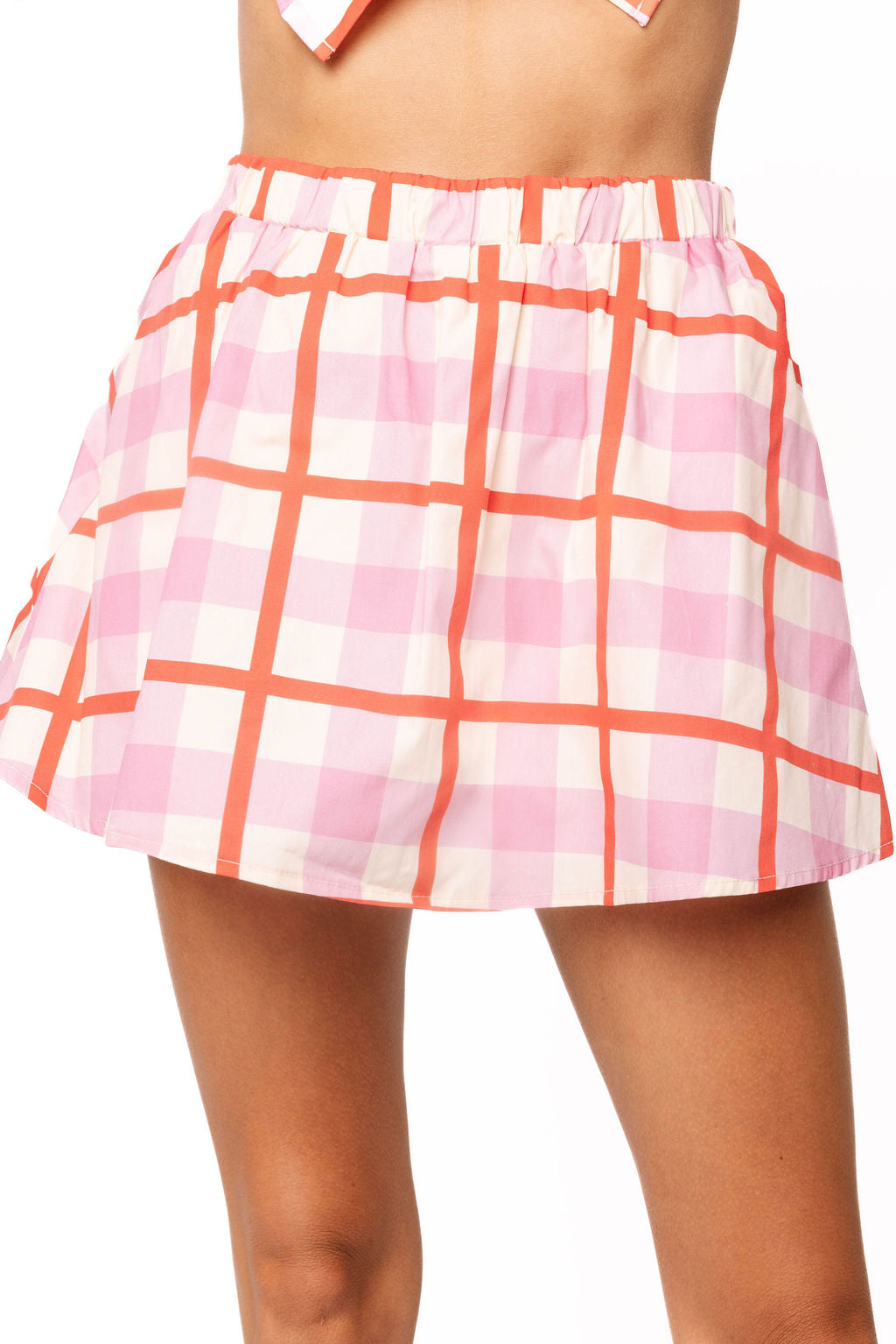 Pink & Red Plaid Cotton Skirt