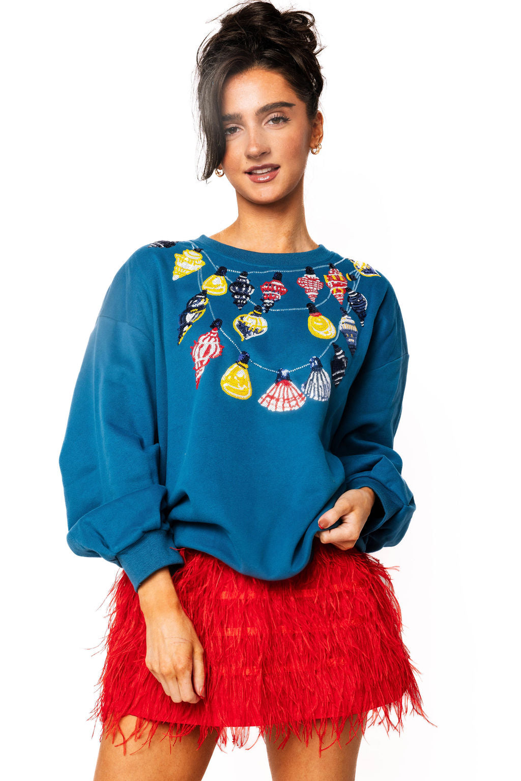 Sample Teal Shell Ornament Necklace Sweatshirt
