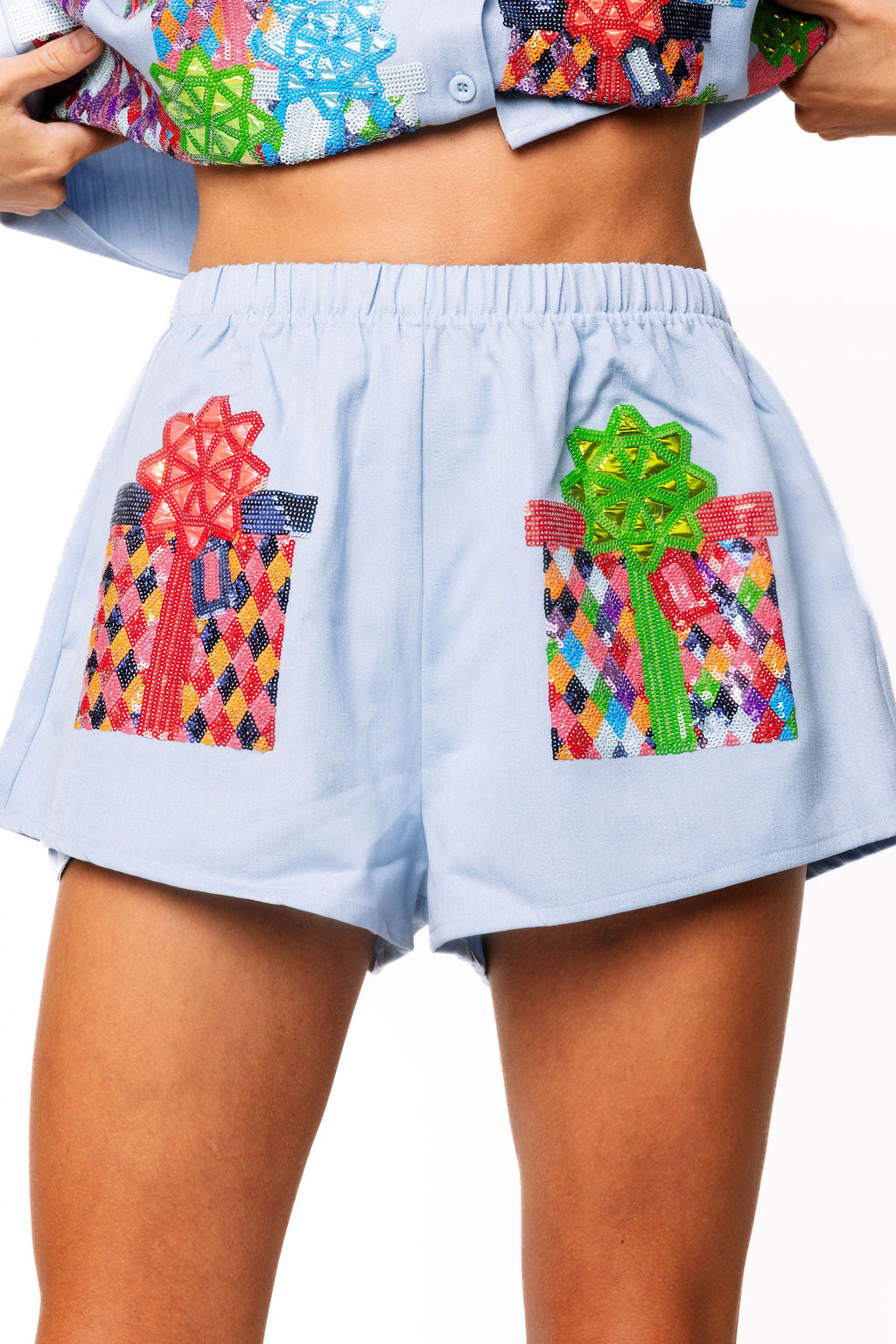 Sample Chambray Multi Present Button Up Top & Short Set
