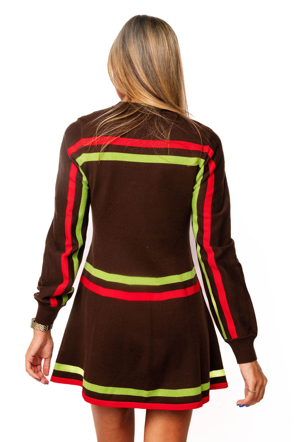 Sample Brown, Green & Red Striped 'Cowboy Christmas' Knit Dress