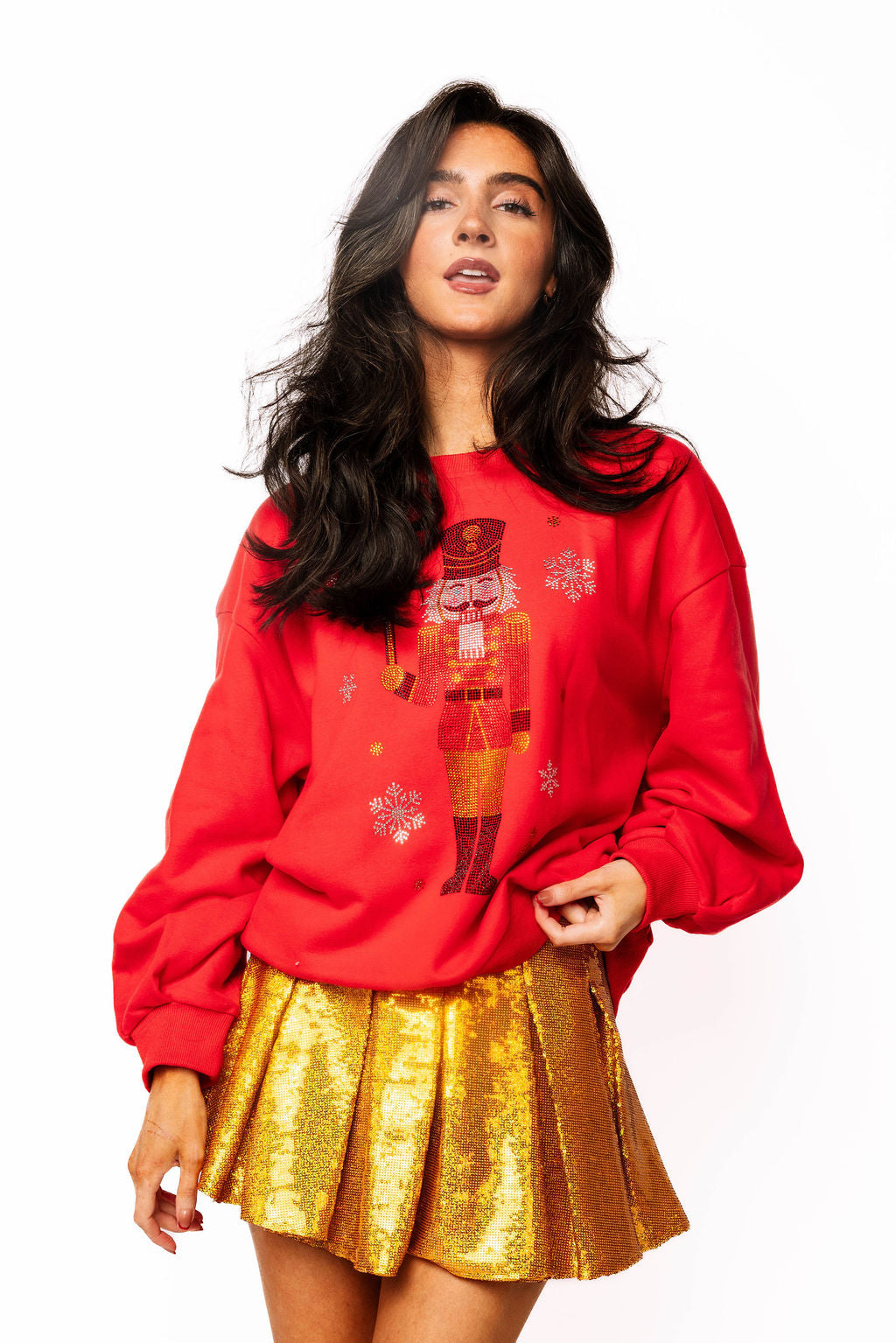 Sample Red Rhinestone Nutcracker & Snowflake Sweatshirt