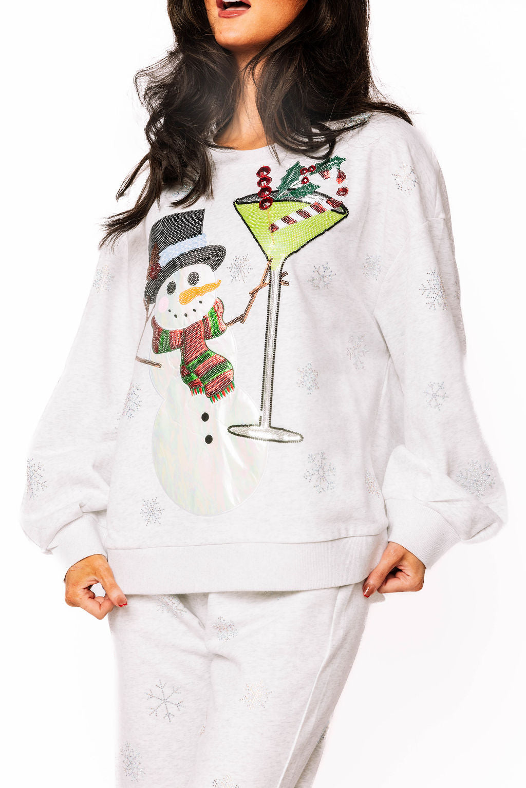 Grey Scattered Snowflake Sweat Pant