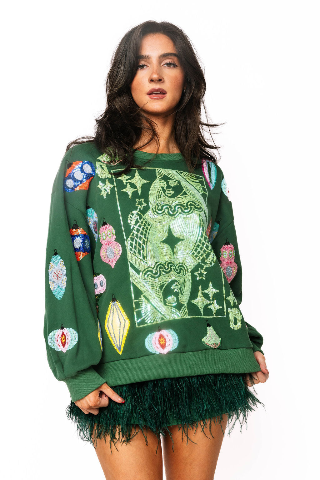 Dark Green Multi Ornament QOS Card Logo Sweatshirt