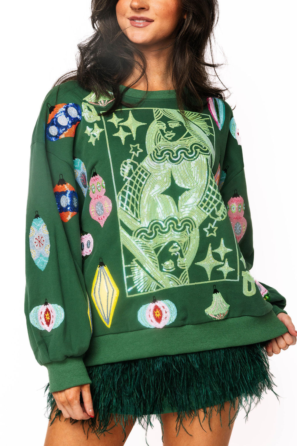 Dark Green Multi Ornament QOS Card Logo Sweatshirt