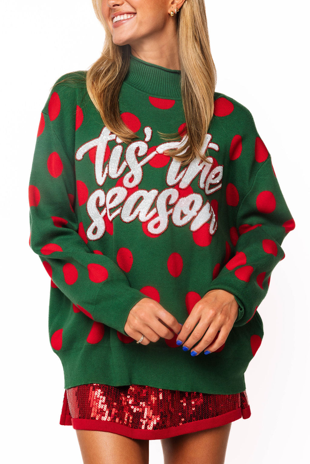 Green & Red Polka Dot 'Tis the Season' Turtleneck Sweater