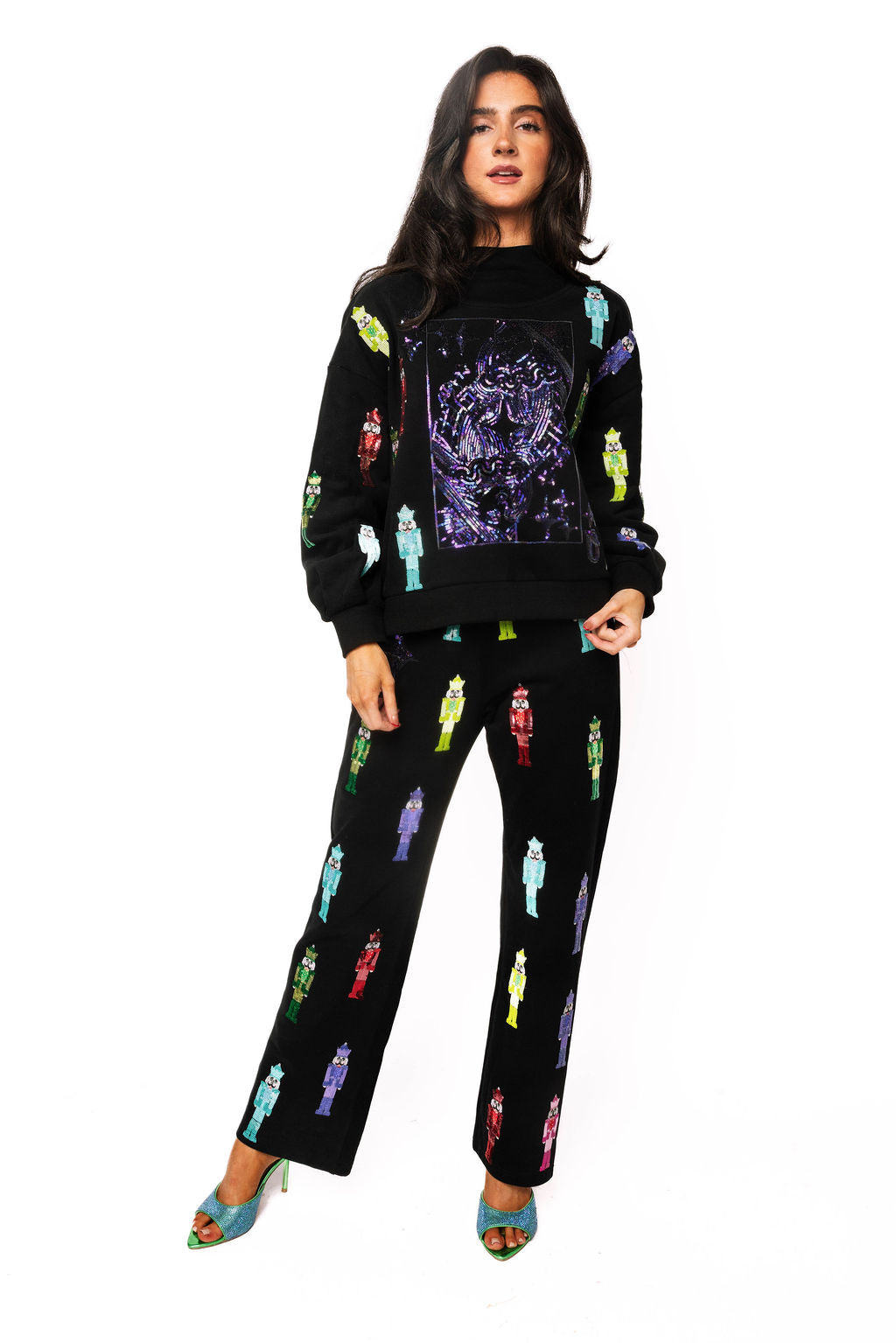 Black Multi Nutcracker QOS Sparkle Logo Sweat Pant