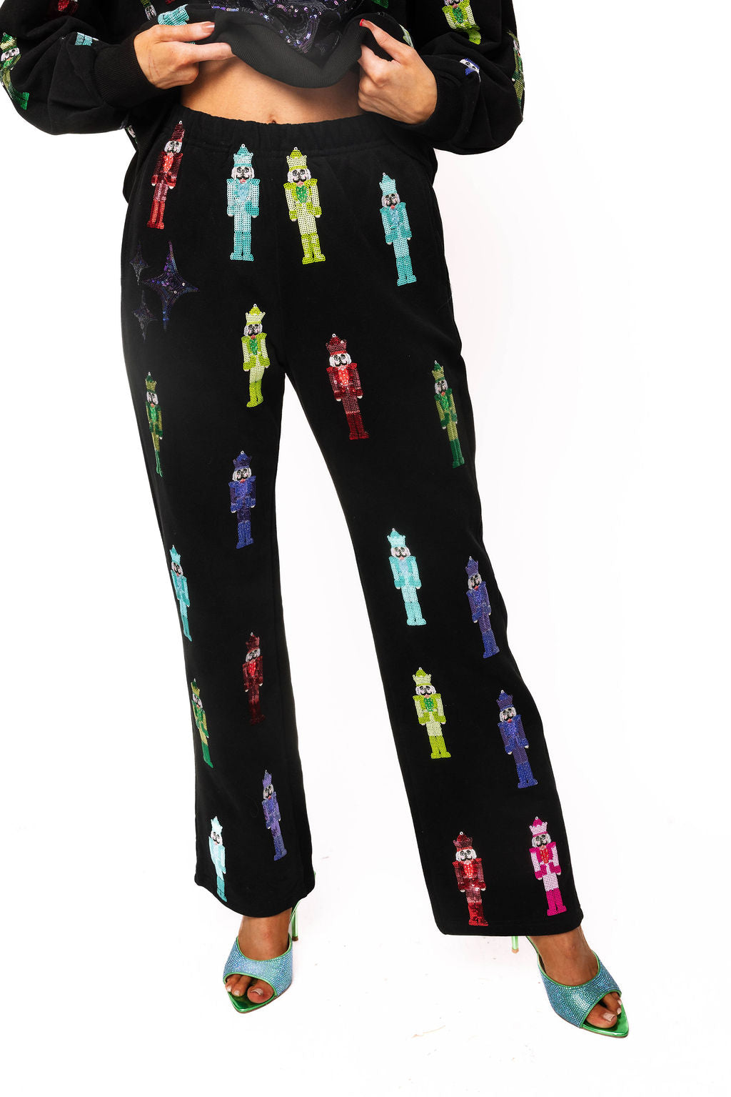 Black Multi Nutcracker QOS Sparkle Logo Sweat Pant
