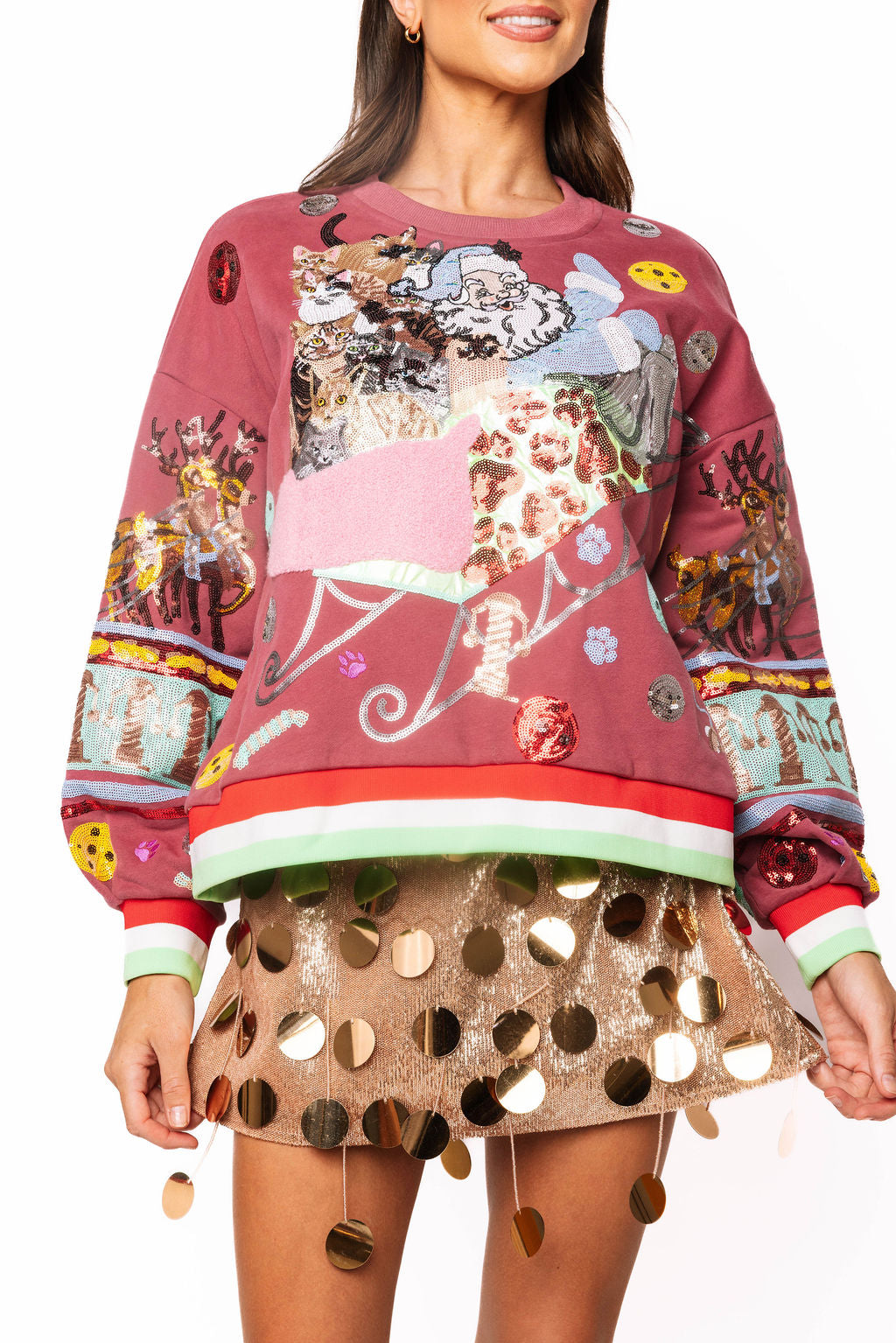 Maroon Multi Cats in Santa's Sleigh Sweatshirt