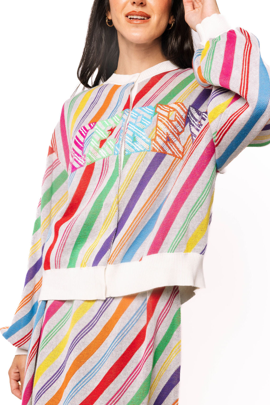 Rainbow Striped 'Merry' Button Up Cardigan